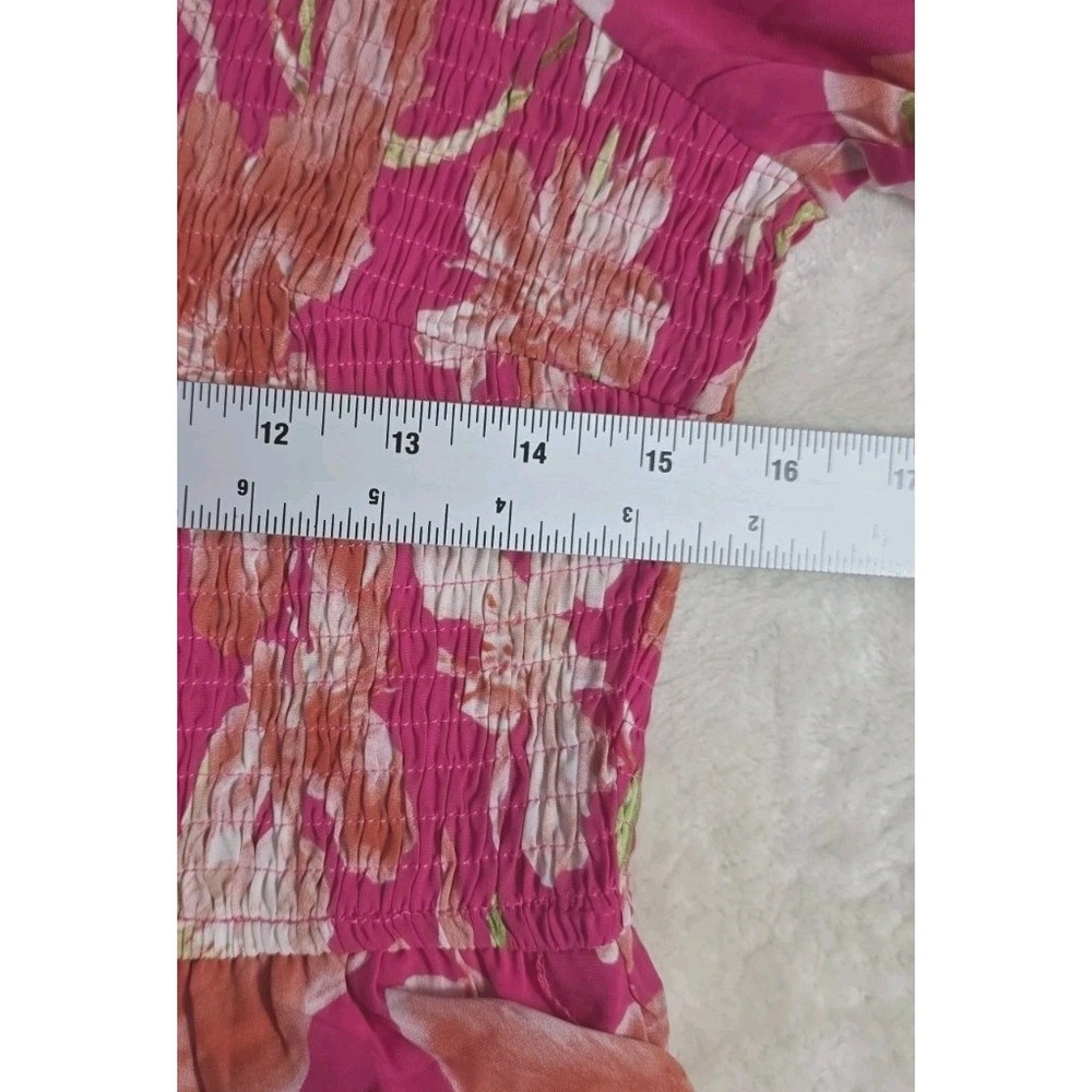 NWT BTFBM Pink Floral Smocked Maxi Dress Puff Sleeve Tiered Boho Women's L - Picture 8 of 12